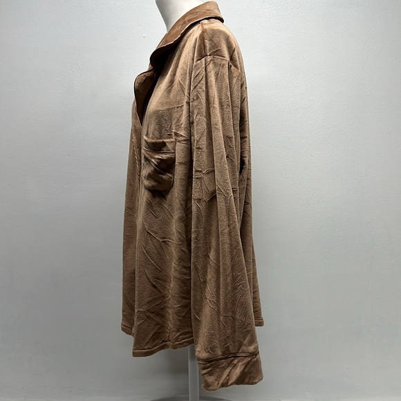 Skims Velour Button Up Sleep Shirt Collared Crushed Velvet Top Tan Plus Size 2X - Picture 6 of 10